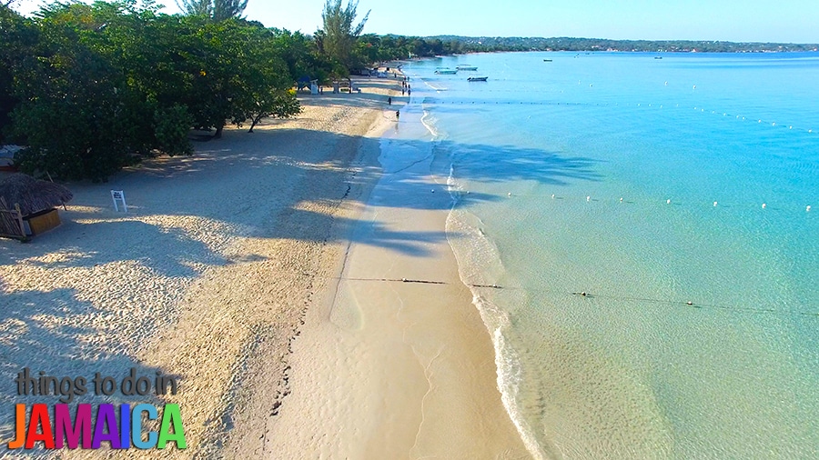 Aerial shot of 7 mile beach in negril jamaica
